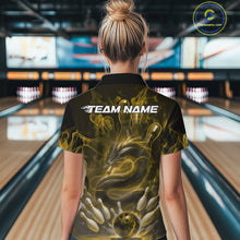Load image into Gallery viewer, Custom Yellow Flame Dragon Bowling Women Quarter-Zip Shirts, Dragon Bowling League Shirt IPHW10225