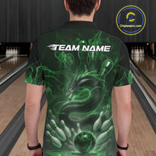 Load image into Gallery viewer, Custom Green Flame Dragon Bowling Men Polo Shirts, Dragon Bowling League Shirt IPHW10228