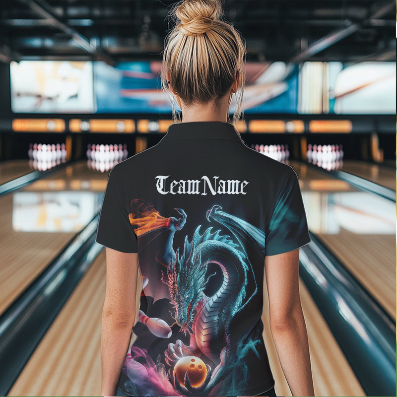 Blue Smoke Custom Dragon Bowling Team Quarter-Zip Shirt For Women, Bowling Tournament Shirt IPHW8322