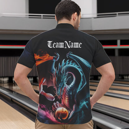 Blue Smoke Custom Dragon Bowling Team Quarter-Zip Shirts For Men, Dragon Bowling Tournament Shirt IPHW8323