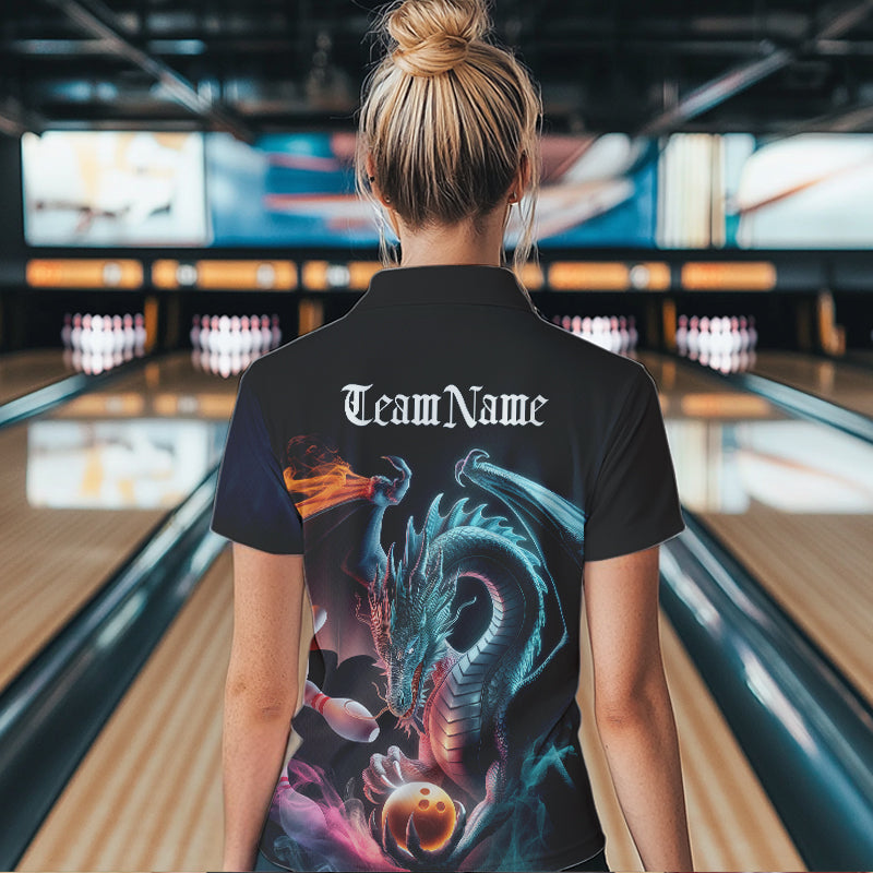 Blue Smoke Custom Dragon Bowling Team Quarter-Zip Shirt For Women, Bowling Tournament Shirt IPHW8323
