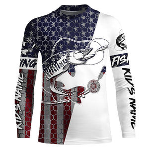 Custom Musky Fishing American Flag Shirts, Patriotic Musky Long Sleeve Fishing Jerseys IPHW6292