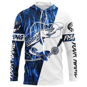 Musky Fishing Tattoo Blue Grass Camo Custom Long Sleeve Tournament Shirts, Muskie Fishing Jerseys IPHW6294