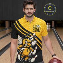 Load image into Gallery viewer, Custom Black And Yellow Bee Bowling Men Polo Shirts, Honeycomb Bowling Team Shirt IPHW9044