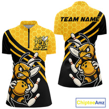 Load image into Gallery viewer, Custom Black And Yellow Bee Bowling Women Quarter-Zip Shirt, Honeycomb Bowling Team Shirt IPHW9044