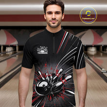 Load image into Gallery viewer, Custom Black And Red Grunge Bowling Team Jerseys, Men Bowling Quarter-Zip Shirts IPHW9620