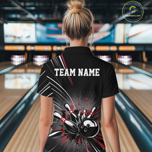 Load image into Gallery viewer, Custom Black And Red Grunge Bowling Team Jerseys, Women Bowling Quarter-Zip Shirts IPHW9620