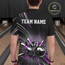 Load image into Gallery viewer, Custom Black And Purple Grunge Bowling Team Jerseys, Men Bowling Polo Shirts IPHW9622
