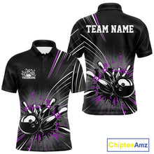 Load image into Gallery viewer, Custom Black And Purple Grunge Bowling Team Jerseys, Men Bowling Polo Shirts IPHW9622