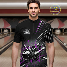 Load image into Gallery viewer, Custom Black And Purple Grunge Bowling Team Jerseys, Men Bowling Quarter-Zip Shirts IPHW9622
