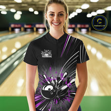 Load image into Gallery viewer, Custom Black And Purple Grunge Bowling Team Jerseys, Women Bowling Quarter-Zip Shirts IPHW9622