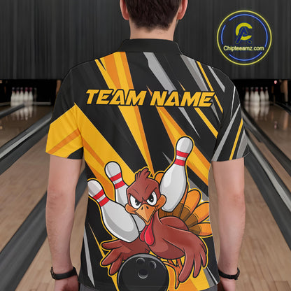 Custom Funny Turkey Bowling Shirts For Men, Yellow Thanksgiving Bowling Shirt Team Fall Outfits IPHW7661