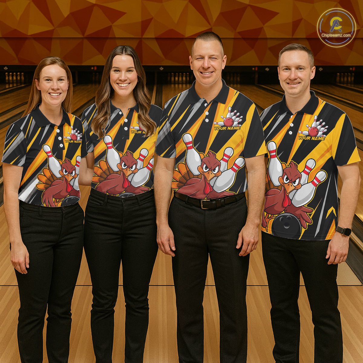 Custom Funny Turkey Bowling Shirts For Men, Yellow Thanksgiving Bowling Shirt Team Fall Outfits IPHW7661