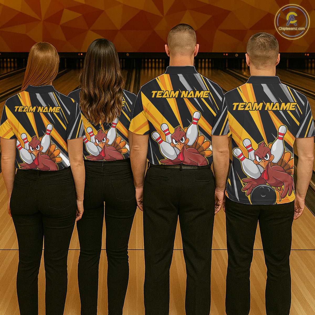 Custom Funny Turkey Bowling Shirts For Men, Yellow Thanksgiving Bowling Shirt Team Fall Outfits IPHW7661