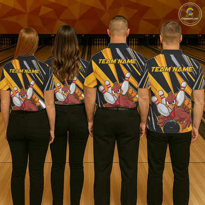 Custom Funny Turkey Bowling Shirts For Men, Yellow Thanksgiving Bowling Shirt Team Fall Outfits IPHW7661