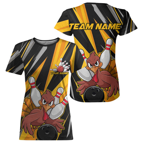 Custom Funny Turkey Women Team Bowling, Yellow Thanksgiving Bowling Fall Outfits IPHW7661