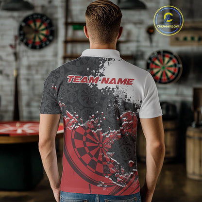Custom Black And Red Dartboard Dart Team Men Polo Shirt, Dartboard Pattern Dart Jerseys IPHW9987
