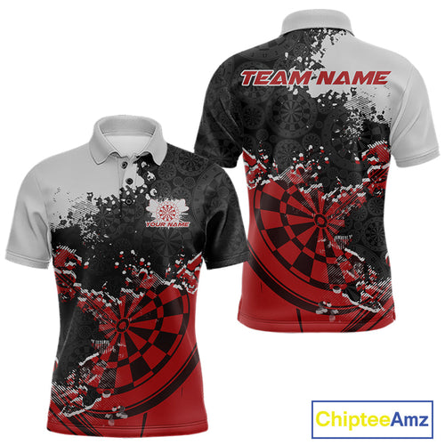 Custom Black And Red Dartboard Dart Team Men Polo Shirt, Dartboard Pattern Dart Jerseys IPHW9987