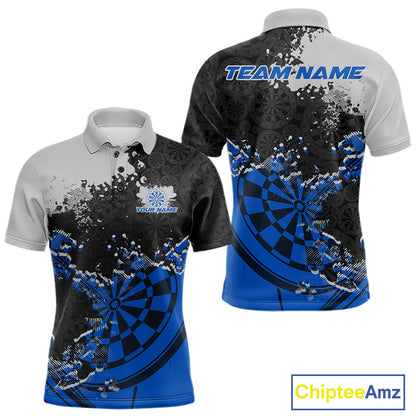 Custom Black And Blue Dartboard Dart Team Men Polo Shirt, Dartboard Pattern Dart Jerseys IPHW9988