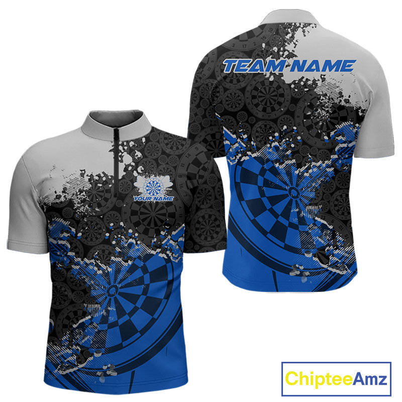 Custom Black And Blue Dartboard Dart Team Men Quarter-Zip Shirt, Dartboard Pattern Dart Jerseys IPHW9988
