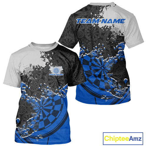 Custom Black And Blue Dartboard Dart Team Men T-Shirts, Dartboard Pattern Dart Jerseys IPHW9988