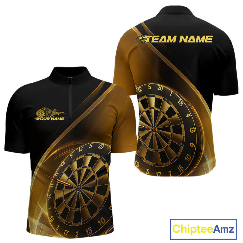 Custom Black And Gold Dartboard Dart Team Jerseys, Dart League Quarter-Zip Shirt For Men IPHW9992