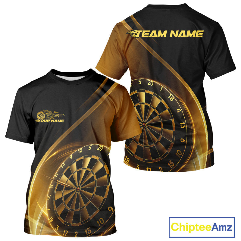 Custom Black And Gold Dartboard Dart Team Jerseys, Dart League T-Shirts For Men IPHW9992