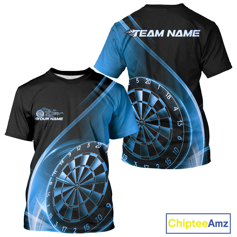 Custom Black And Blue Dartboard Dart Team Jerseys, Dart League T-Shirts For Men IPHW9993