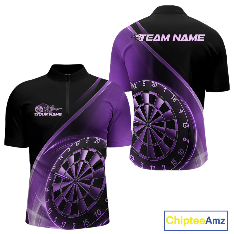 Custom Black And Purple Dartboard Dart Team Jerseys, Dart League Quarter-Zip Shirt For Men IPHW9994