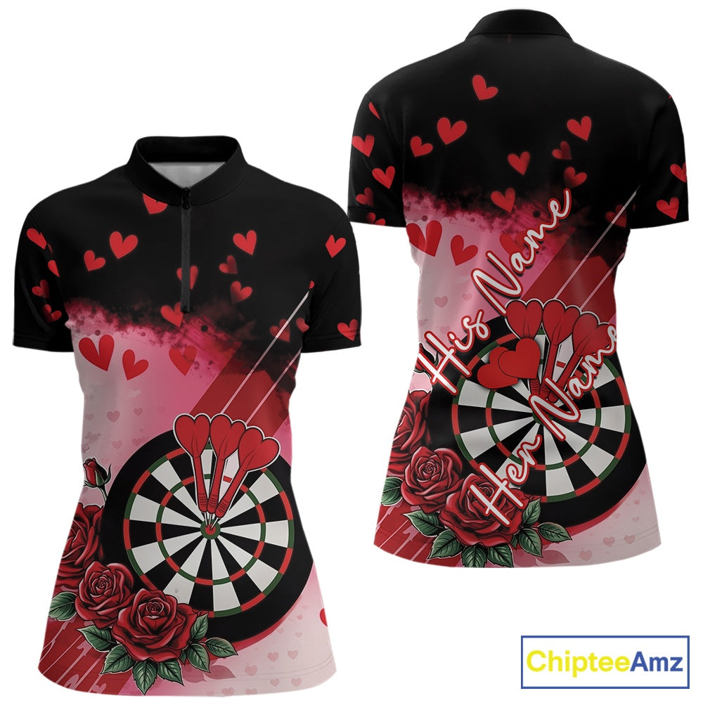 Custom Black And Red Heart Theme Valentine Dart Women Quarter-Zip Shirt, Couple Dart IPHW10406