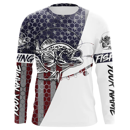 American Flag Crappie Custom Long Sleeve Fishing Shirts, Patriotic Crappie Fishing Jerseys IPHW4141