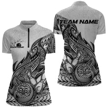 Load image into Gallery viewer, Custom Grunge Black And Gray Tribal Flame Polynesian Bowling Team Womens Quarter-Zip Shirts IPHW8804