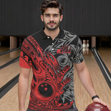 Load image into Gallery viewer, Custom Black And Red Flame Tribal Polynesian Bowling Men Polo Shirts, Bowling Team Uniform IPHW8807