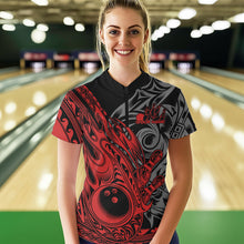 Load image into Gallery viewer, Custom Black And Red Flame Tribal Polynesian Bowling Women Quarter-Zip Shirts, Team Uniform IPHW8807