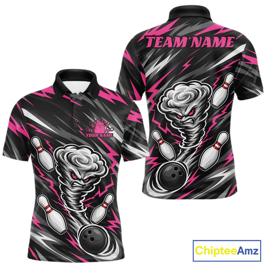Custom Black And Pink Storm Thunnder Lightning Bolts Bowling Team Men Polo Shirt IPHW11808