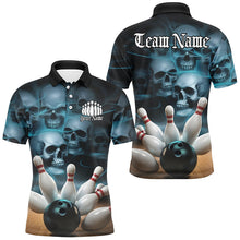 Load image into Gallery viewer, Black And Blue Custom Skull Bowling Shirts For Men, Gothic Bowling Team Shirt Halloween Outfits IPHW7674