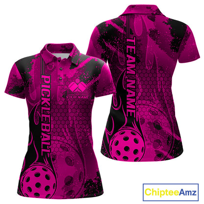 Black And Pink Flame Custom Pickleball Polo Shirts For Women, Team Pickleball Jerseys IPHW9301