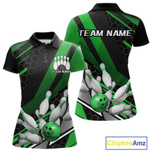 Load image into Gallery viewer, Custom Black And Green Bowling Team Jerseys, Striking Bowling League Polo Shirt For Women IPHW9808