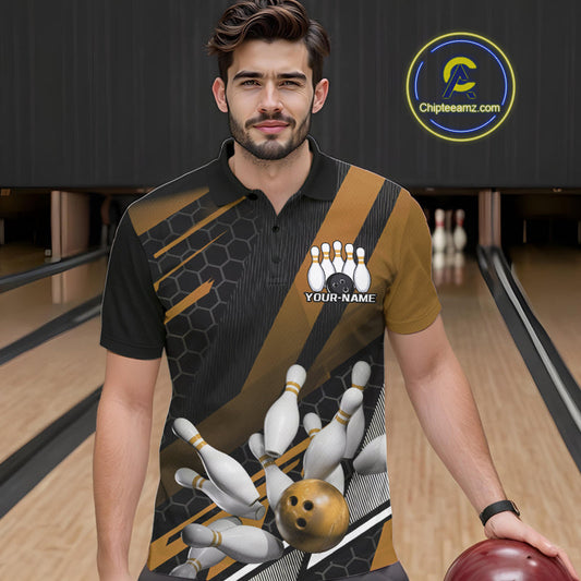 Custom Black And Yellow Bowling Team Jerseys, Striking Bowling League Polo Shirt For Men IPHW9809