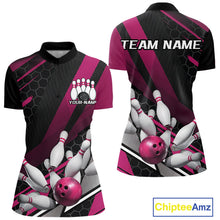 Load image into Gallery viewer, Custom Pink Bowling Team Jerseys, Striking Bowling League Quarter-Zip Shirt For Women IPHW9810