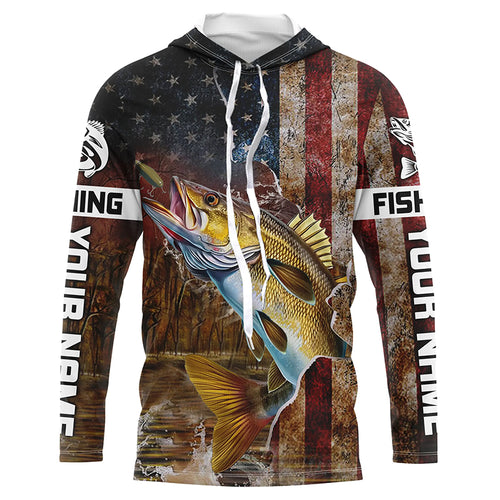 Personalized American Flag Walleye Fishing Shirts,Vintage Patriotic Walleye Fishing Apparel IPHW5734