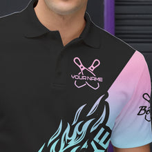 Load image into Gallery viewer, Blue And Pink Custom Strike Bowling Polo Shirts For Men, Bowling Team Shirt Bowler Outfit IPHW8823