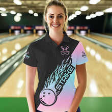 Load image into Gallery viewer, Blue And Pink Custom Strike Bowling Polo Shirts For Women, Bowling Team Shirt Bowler Outfit IPHW8823