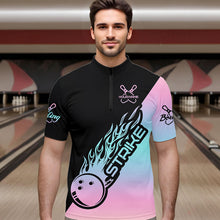Load image into Gallery viewer, Blue And Pink Custom Strike Bowling Quarter-Zip Shirts For Men, Bowling Team Shirt Bowler Outfit IPHW8823