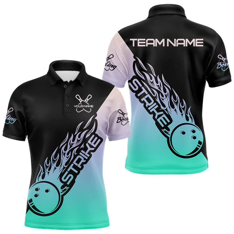 Green And Purple Custom Strike Bowling Polo Shirts For Men, Bowling Team Shirt Bowler Outfit IPHW8824