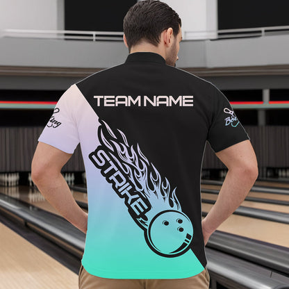 Green And Purple Custom Strike Bowling Quarter-Zip Shirts For Men, Bowling Team Shirt Bowler Outfit IPHW8824