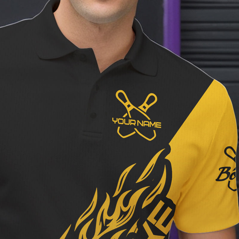 Black And Golden Custom Strike Bowling Polo Shirts For Men, Bowling Team Shirt Bowler Outfit IPHW8825