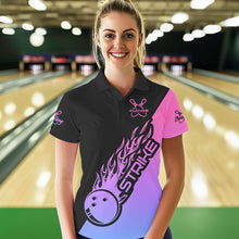 Load image into Gallery viewer, Blue, Purple And Pink Custom Strike Bowling Women Polo Shirts, Bowling Team Bowler Outfit IPHW8826