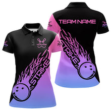 Load image into Gallery viewer, Blue, Purple And Pink Custom Strike Bowling Women Polo Shirts, Bowling Team Bowler Outfit IPHW8826