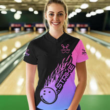 Load image into Gallery viewer, Blue, Purple And Pink Custom Strike Bowling Women Quarter-Zip Shirt, Bowling Team Outfit IPHW8826